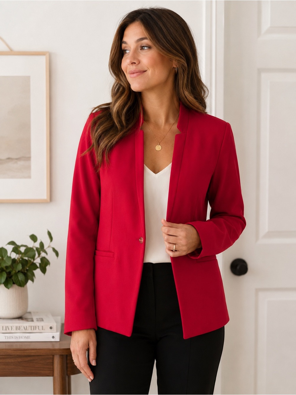 Jules & Leopold Vibrant Magenta/Red Open-Front Blazer